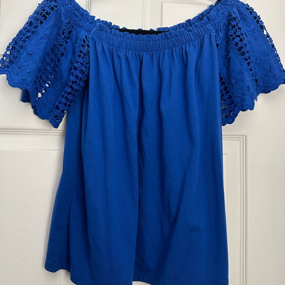 Lilly Pulitzer Blue Smocked Flutter Sleeve Blouse
